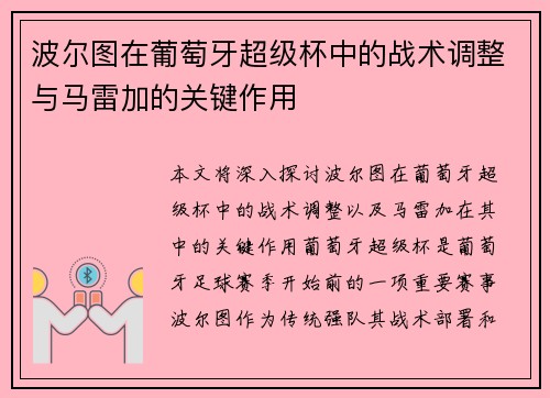 波尔图在葡萄牙超级杯中的战术调整与马雷加的关键作用